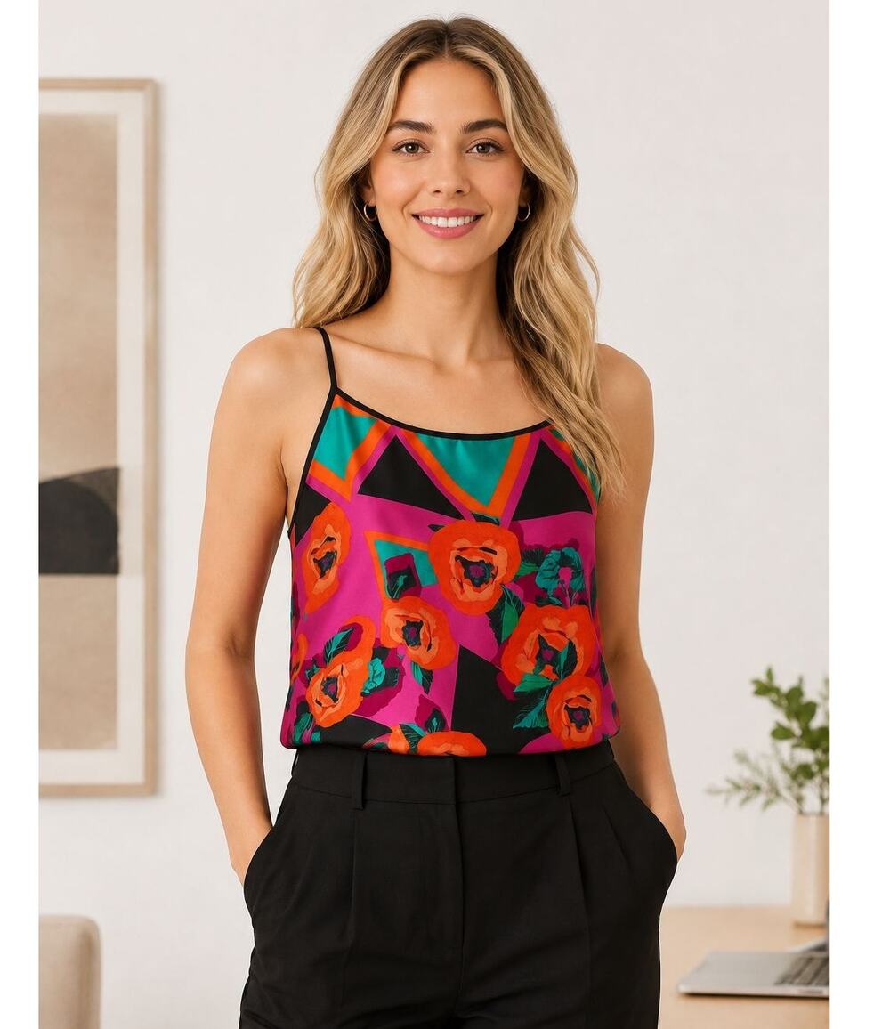 NWT Bisou Bisou Tossed Flower Silky Camisole Tank Top S